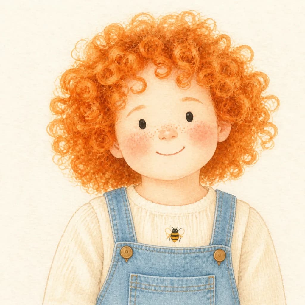 The same child painted as a storybook character in soft watercolour