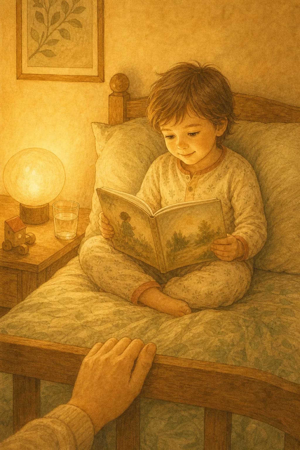 A child and parent settling into an easy, comforting reading ritual.