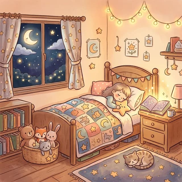 A cozy bedroom with a magical glowing storybook